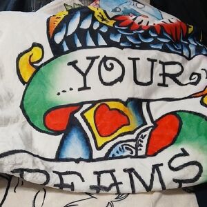 Ed Hardy Colorful Graphic Blanket NEW